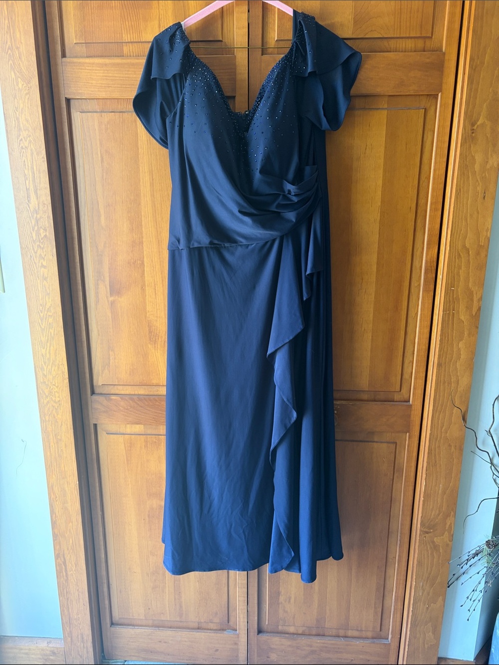 Navy Blue V-Neck Ruffle Wrap Dress for Women